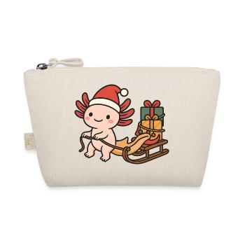 Weihnachts Axolotl – Mit Schlitten & Geschenken - Bio-Täschchen - Natur - Vorne