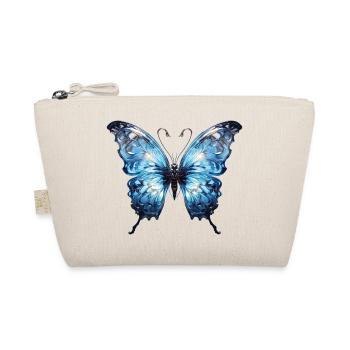 Blue Butterfly – Glossy Insect Design - Organic Pouch - nature - Front