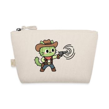 Green Cowboy Cat with Pistol - Organic Pouch - nature - Front