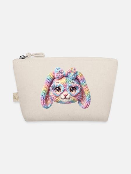 Hase Herzbrille Häschen Pastell Regenbogen Ostern - Bio-Täschchen - Natur - Vorne
