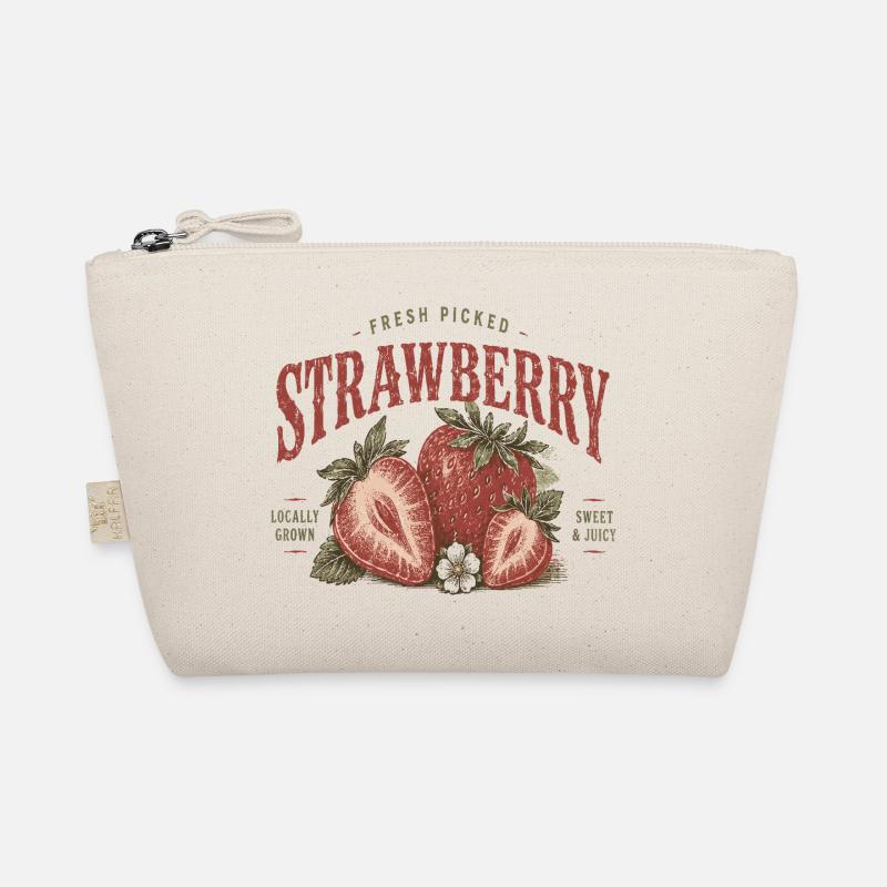 Vintage Strawberry Label Print Organic Pouch