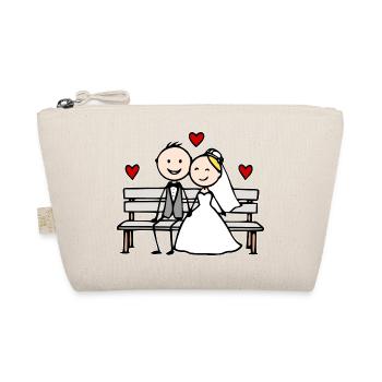 Wedding couple cartoon on the bench - Organic Pouch - nature - Front