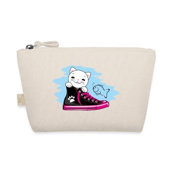 Funny white kitten peeking out of a sneaker - Organic Pouch - nature - Front