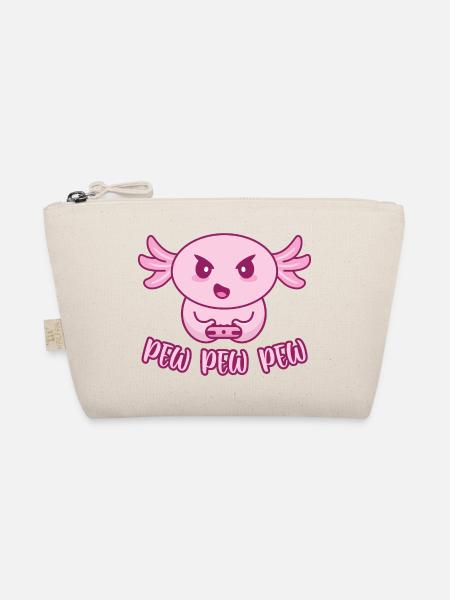 Axolotl gamer Zocker gaming zocken pew pew pew - Bio-Täschchen - Natur - Vorne