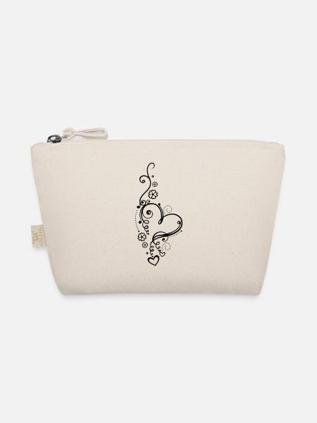 Large heart with small hearts and flowers - Organic Pouch - nature - Front