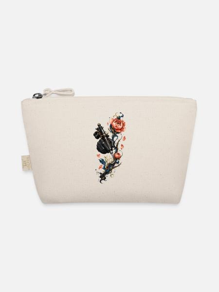 Steampunk Needle and Flowers - Organic Pouch - nature