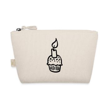 Kerze auf Muffin / Geburtstag - Geschenk - candle - Bio-Täschchen - Natur - Vorne