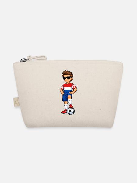 Fußball Junge Kroatien Fan Kroatische Flagge - Bio-Täschchen - Natur - Vorne