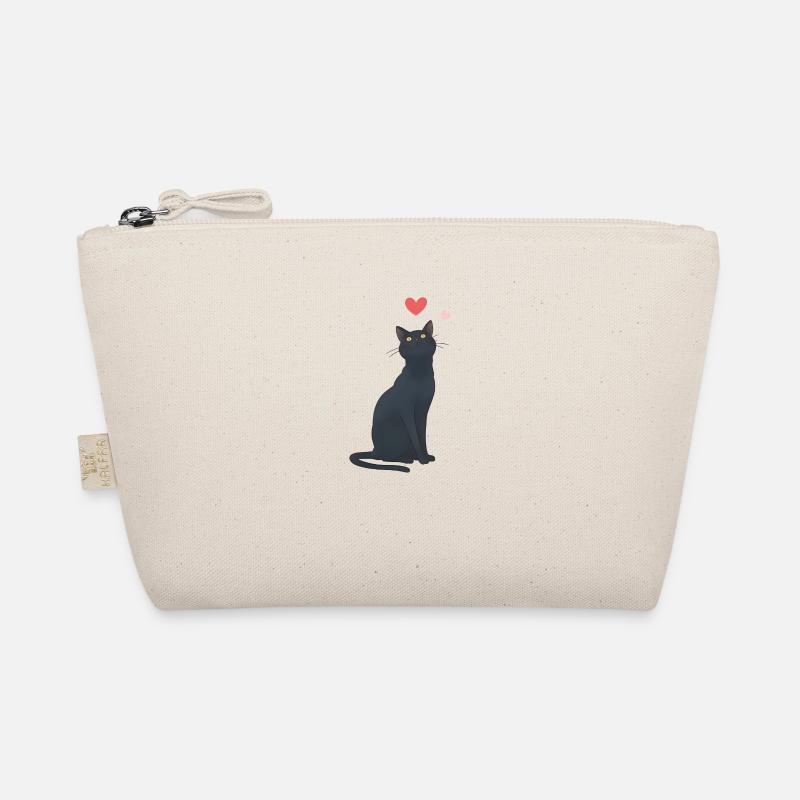 Schwarze Katze & Herz – süßes Halloween - Bio-Täschchen - Natur