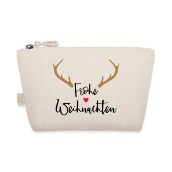 Merry Christmas Antlers Heart Nose Reindeer Moose - Organic Pouch - nature - Front