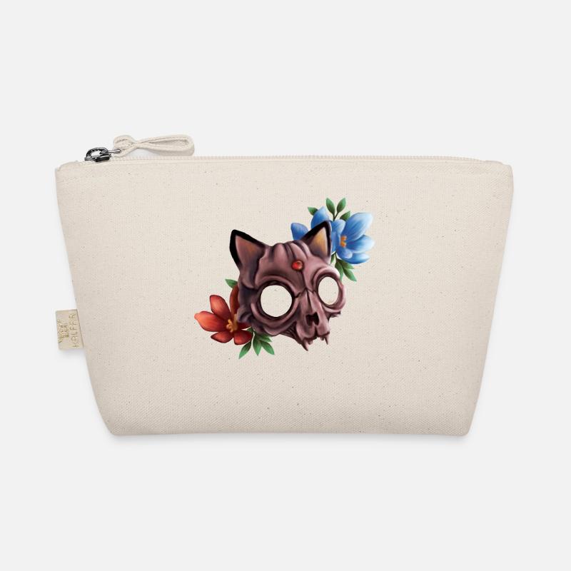 Katzenschädel mit Blumen - Bio-Täschchen - Natur