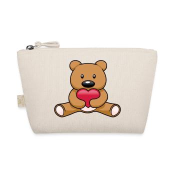 Cute kawaii teddy bear holding red heart showing love - Organic Pouch - nature - Front