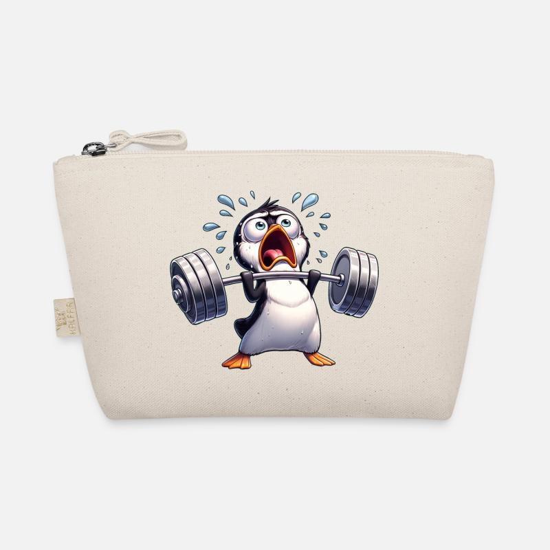 Pinguin Gewichtheber Hantel Workout Training - Bio-Täschchen - Natur