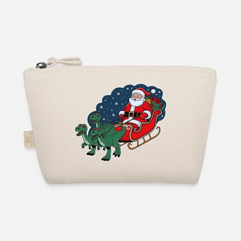 Santa Claus riding a sleigh pulled by dinosaurs Organic Pouch