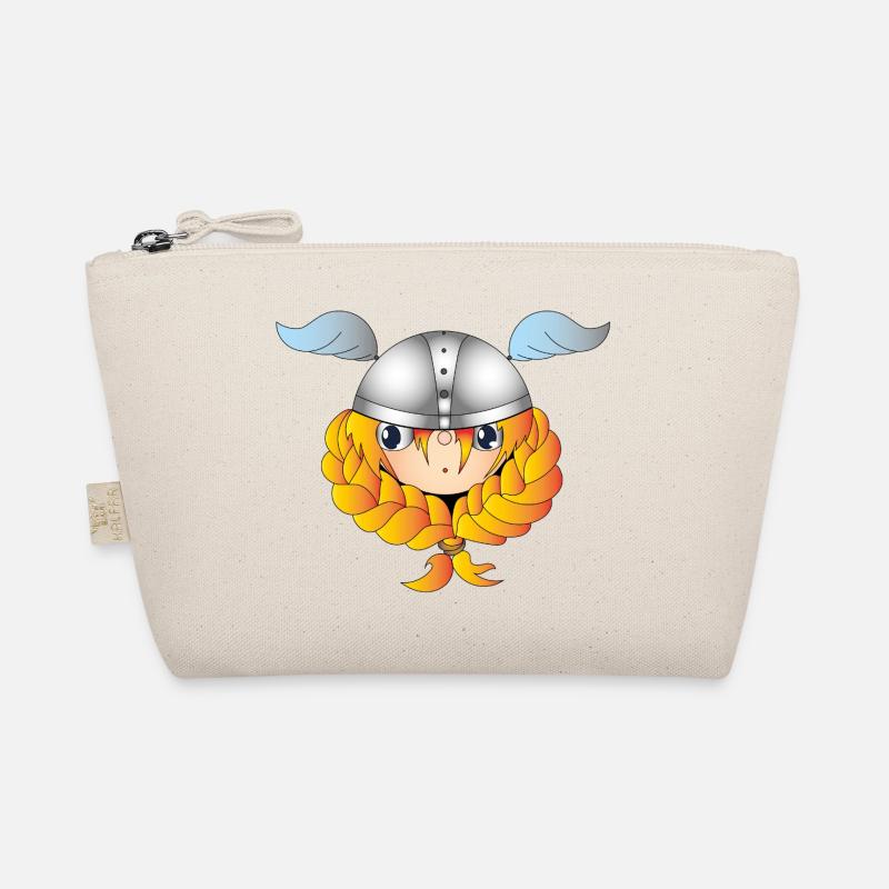 Viking-Mädchen mit Helm und Flammenzopf - Bio-Täschchen - Natur