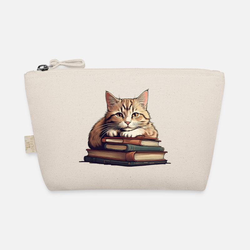 Cute cat on stack of books Organic Pouch