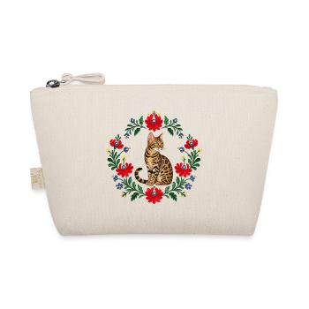 Bengal Cat Embroidery Wreath - Organic Pouch - nature - Front