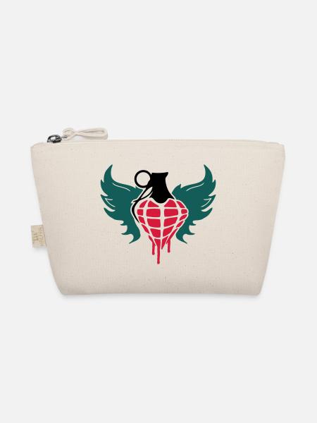 Grenade heart with wings - Organic Pouch - nature - Front