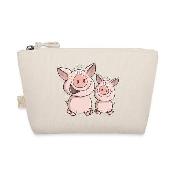 Two Little Pigs In Happiness I Cartoon Pigs - Organic Pouch - nature - Front