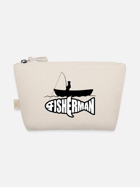 boat silhouette angler fisherman logo fischermann sea - Organic Pouch - nature - Front