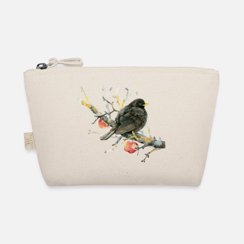 Lovingly painted blackbird on an apple branch - Organic Pouch - nature