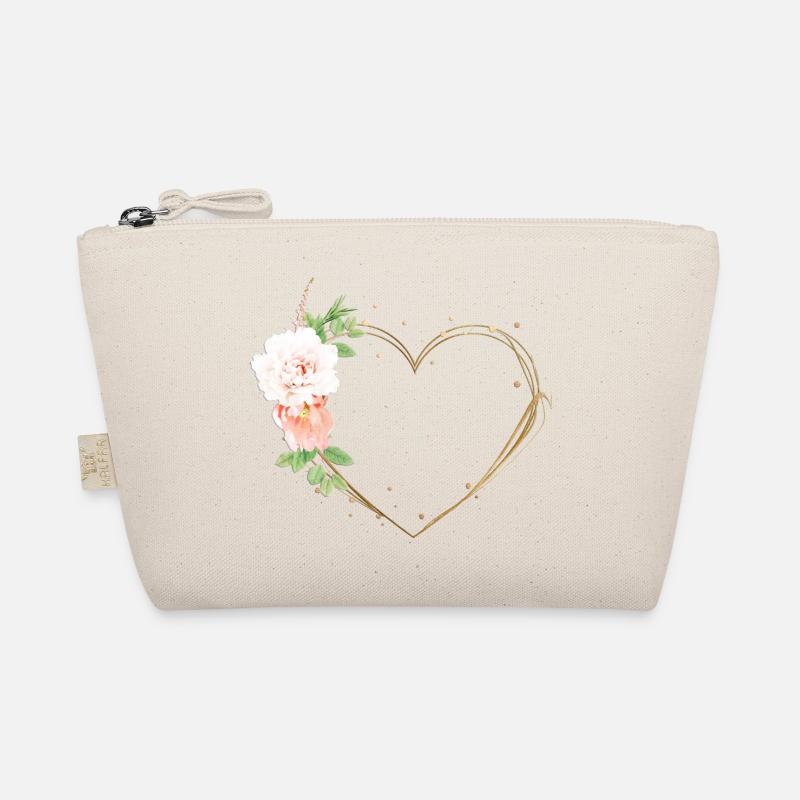 Herz Blumen personalisierbar - Bio-Täschchen - Natur