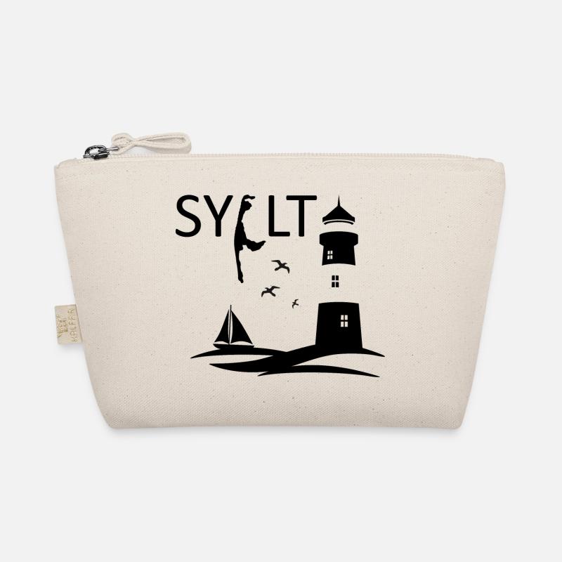 Ein Leuchtturm mit Möwen und Insel Karte von Sylt - Bio-Täschchen - Natur