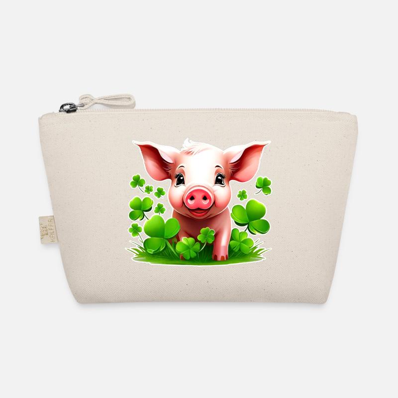 Cochon porte-bonheur mignon avec des trèfles Trousse biologique