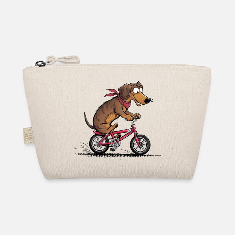 Dachshund with bicycle - Organic Pouch - nature