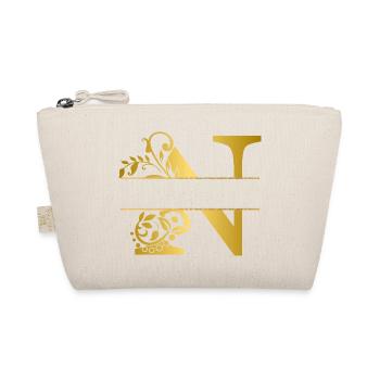 Personalisierter Buchstabe n Gold Blumen - Geschenkidee - Bio-Täschchen - Natur - Vorne
