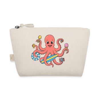Sommer-Oktopus mit Brandung und Accessoires - Bio-Täschchen - Natur - Vorne