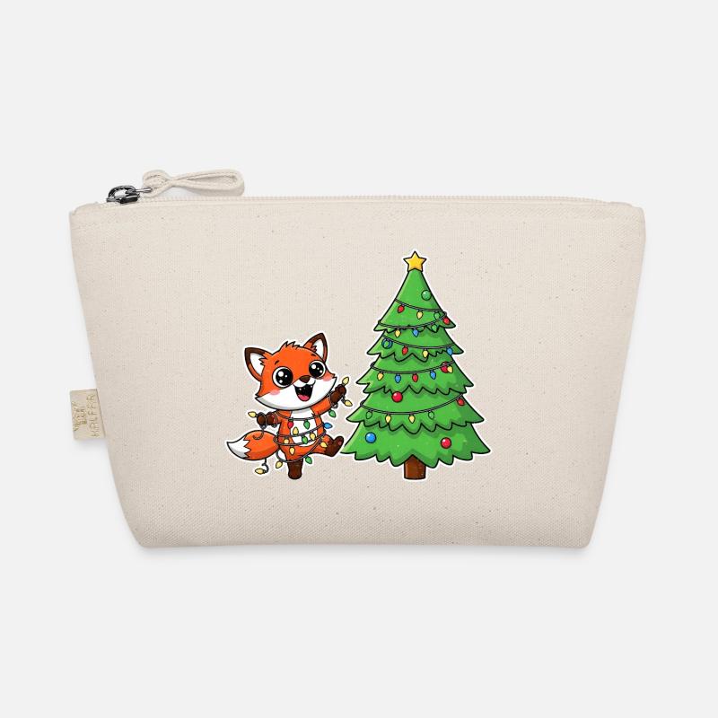 Fuchs mit Lichterkette und Tannenbaum Bio-Täschchen