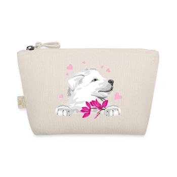 Glücklicher Schweizer Schäferhund mit Blumen und Herzen - Bio-Täschchen - Natur - Vorne