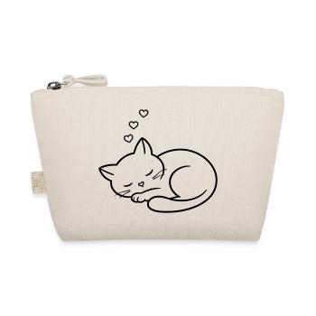 Sleeping Cat with Hearts | Cute Love Line Art - Bio-Täschchen - Natur - Vorne
