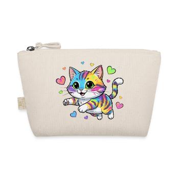 Rainbow Cat with Hearts - Organic Pouch - nature - Front