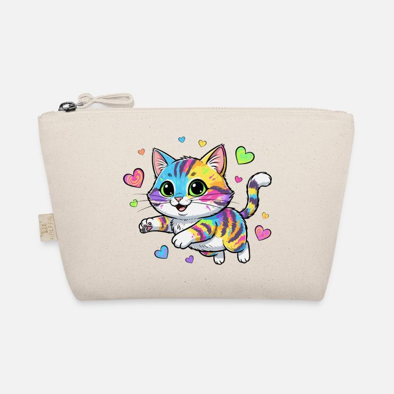 Regenbogenkatze mit Herzen Bio-Täschchen