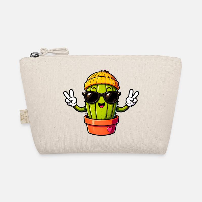Cooler Peace-Sign-Kaktus in Mütze und Sonnenbrille - Bio-Täschchen - Natur