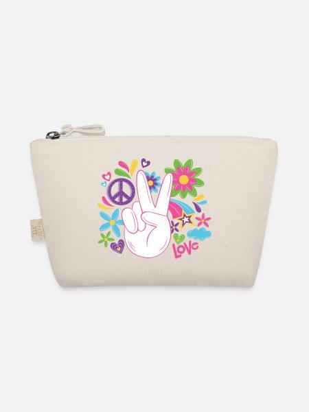 Peace Weltfrieden Flower Power Geschenk 70er Love - Bio-Täschchen - Natur