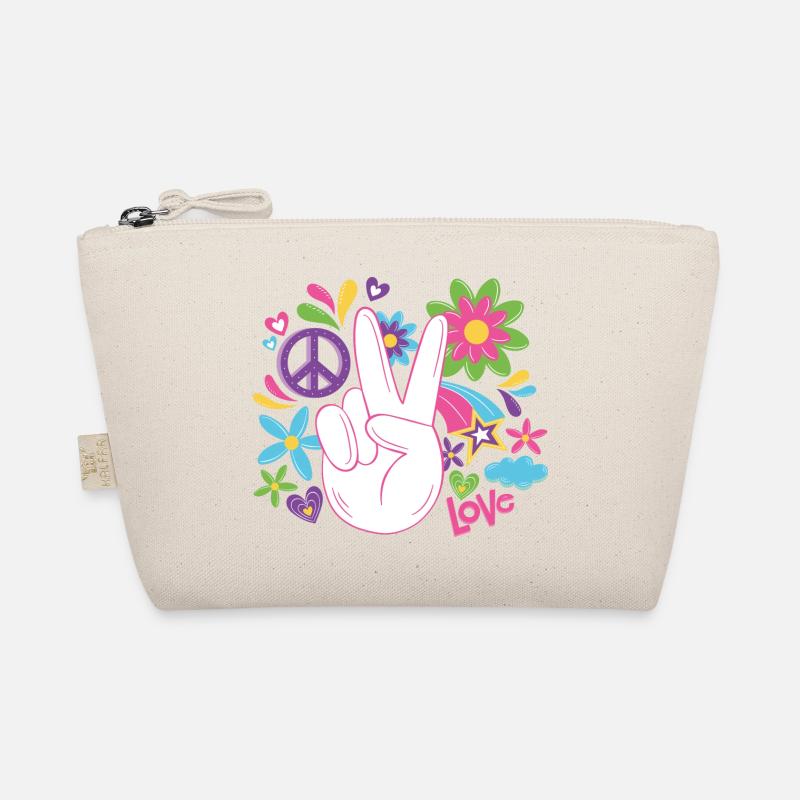 Peace Weltfrieden Flower Power Geschenk 70er Love - Bio-Täschchen - Natur