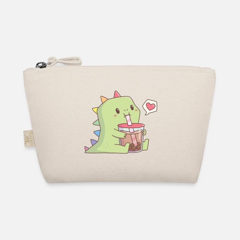 Dino mignon avec des pointes arc-en-ciel profitant du bubble tea Trousse biologique