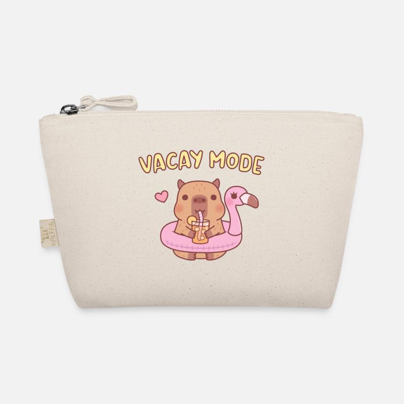 Cute Capybara In Flamingo Pool Float, Vacay Mode Organic Pouch
