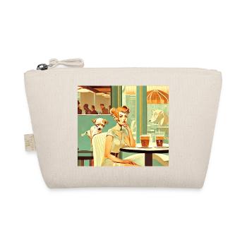 Woman in café with dog vintage - Organic Pouch - nature - Front