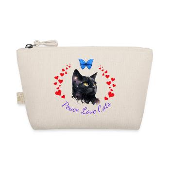 Black Cat "Peace Love Cats" with Butterfly - Organic Pouch - nature - Front