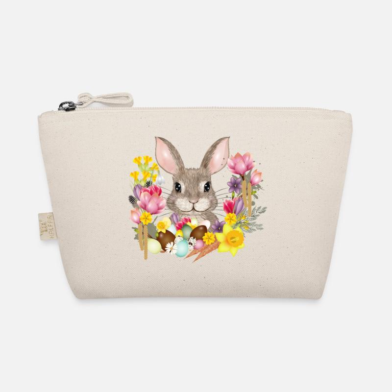 Osterkranz & Ostereier mit Kaninchen als Osterhase - Bio-Täschchen - Natur