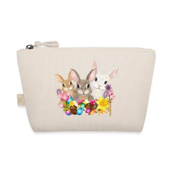 Jolie famille de lapins de Pâques avec des œufs de Pâques colorés - Trousse biologique - nature - Devant