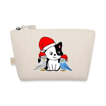 Weihnachten - Festliche Tierfreunde - Katze & Wellensittiche - Bio-Täschchen - Natur - Vorne