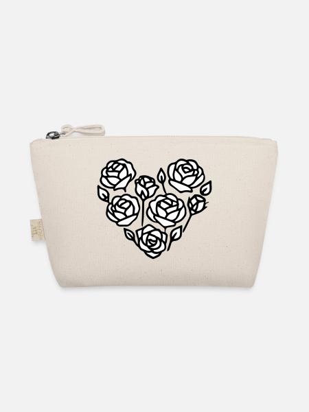 Black and White Rose Heart Illustration - Organic Pouch - nature - Front
