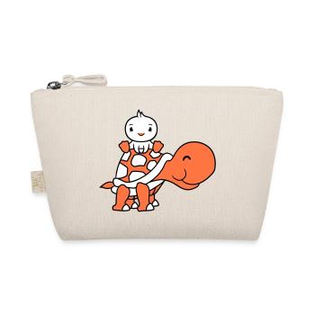 Duck Riding Sitting Giant Turtle 2 Friends - Organic Pouch - nature - Front
