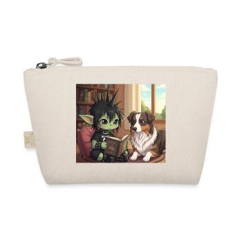 Anime with dog in the book room - Organic Pouch - nature - Front