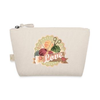 Patch de boules vintage en laine avec aiguilles à tricoter et cœur - Trousse biologique - nature - Devant